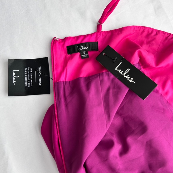 NWT Lulus Feeling Sensational Hot Pink and Magenta Color Block Midi Dress sz S - Picture 6 of 13